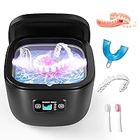 Retainer Cleaner Machine - 255ML Ultrasonic Denture Cleaner for Aligner Mouth Guard Toothbrush Ring Diamond, 45kHz LED Light Sonic Cleaning Machine for Jewelry, Dental Appliances (Brown)