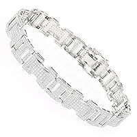 14K Gold Plated 925 Silver With 3.22CT Round Shaped Clear CZ Diamond Tennis Bracelet For Men's (Width: 3/8 in 10mm)