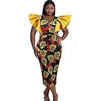 AOMEI Women's Midi Short Flare Sleeve Sheath with V Neck Career Office Work Wear 2023 New Floral Print Formal Dress