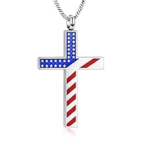 Yinplsmemory Cremation Jewelry American Flag Cross Urn Necklace for Ashes for Women Men Religious Cross Ashes Keepsake Memorial Jewelry of Loved One