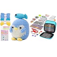 IMZAY Crochet Kit for Beginners with 110pcs Crochet Hooks Kit, Beginner Animal Crochet Kit, Cute Crochet Starter Kit with Crochet Hooks, Colored Yarns, A Complete Crochet Set to Make Blue Penguin