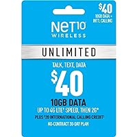 Net10 Wireless $40 Unlimited 8GB Plan Refill Card (Mail Delivery)