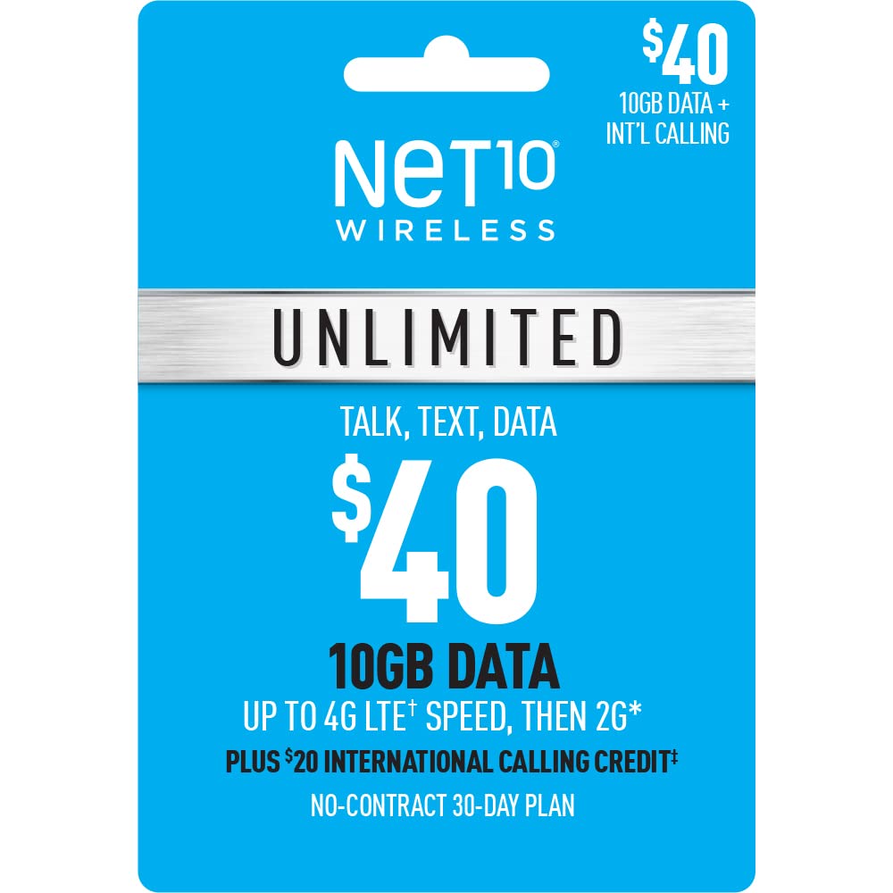 Net10 $40 Unlimited Talk,Text & Data(10GB High–Speed) Plan [Physical Delivery]