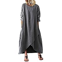 Women Casual Long Sleeves O Neck Slit Irregular Hem Plus Size Long Dress Sexy Party Dresses for Clubbing