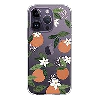iPhone 14 Pro Case Clear with Design, Cute Flower Floral Leaves Fruit Design for Women Girls Hard Back and Soft Bumper Slim Shockproof Protective Cover (Orangez 14 Pro)