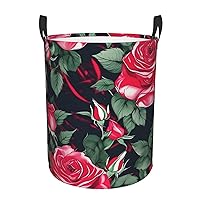 Rose Flower Floral Round waterproof laundry basket,foldable storage basket,laundry Hampers with handle,suitable toy storage