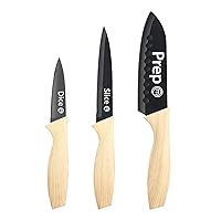 MasterChef Knife Set of 3 Kitchen Knives for Cooking (Chef, Paring & Utility), Professional Sharp Stainless Steel, Non Stick Blades & Soft Touch Handles, Easy Grip, Natural Collection, 3 Piece