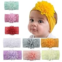 Baby Girls Nylon Headbands 9Pcs, Chiffon Flowers Newborn Infant Toddler Hairbands and Child Hair Accessories (Multicolored-9PCS)