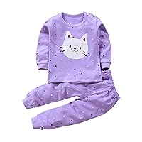 Swaddling Baby Blanket Toddler Girls Long Sleeved Cat Print Tops and Pants for 0 to 9 Years Layettes for Newborns Girls (Purple, 6-7 Years)