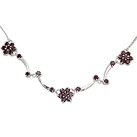 NOVICA Handmade Garnet Floral Necklace Flowers on .925 Sterling Silver from India Rhodium Plated Red Pendant Birthstone [17 in min L x 18 in max L x 0.5 in W] 'Blushing Daisies'