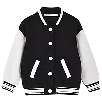 Boys Girls Button Up Baseball Jacket Bomber Color Block Varsity Jackets with Pockets Plain Cardigan School Coats