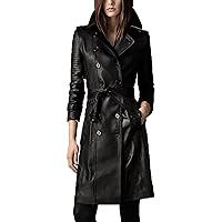 SID Womens Black Long Gazy Classy Kimono Type Lambskin Leather Jacket With Quilted Arms