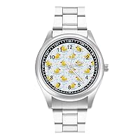 Yellow Rubber Duck Custom Quartz Watch Stainless Steel Watch Band for Men and Women Printed