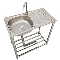 Free Standing Stainless-Steel Single Bowl Commercial Restaurant Kitchen Sink Set W/Hot and Cold Faucet and Storage Rack