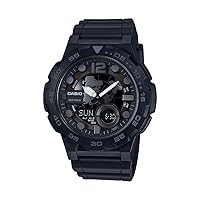 Casio Men's 'CLASSIC' Quartz Stainless Steel and Resin Casual Watch, Color:Black (Model: AEQ-100W-1BVCF)