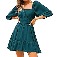 Women's Fashion Dress Sleeve Straight Neck Skirt Ruffle Back Sexy Slim Dress Fitting Medium High Neck(Green-A,X-Small)