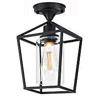 Clear Glass Semi Flush Mount Industrial Vintage Ceiling Light Fixtures, Black for Hallway, Porch, Dining Room, Kitchen