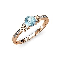 Aquamarine & Diamond Milgrain Work Butterfly Engagement Ring 1.04 cttw in 14K Rose Gold