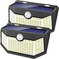 HMCITY Solar Lights Outdoor 120 LED with Lights Reflector and 3 Lighting Modes, Motion Sensor Wall Lights,IP65 Waterproof Solar Powered for Garden Patio Yard (2Pack)