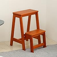 Step Stool,2 Tier Sturdy Folding Wooden Ladder,Non-Slip Wide Tread Step Stool,Small Mazar Shoe Stool,Portable Adult Home Kitchen/Attic/Camping Footstool/Space Saving, Easy to Store