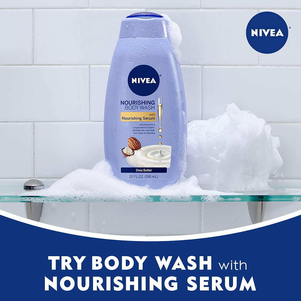 NIVEA Shea Butter Nourishing Body Wash, Moisturizing Body Wash for Dry Skin, 20 Fl Oz Bottle