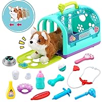 15PCS Electronic Vet Set for Kids,Walk and Bark Little Dog Pretend Play Doctor Playset Pet Care Role Play Early Educational Toys for Boys Grils Toddler