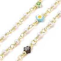 LiQunSweet 3.28 Feet(1m) Glass Pearl Flower Beaded Chains Soldered with Spools Roll for Jewelry Making Dainty Chain Bulk - 18.5x5mm