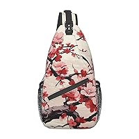 Japanese Floral Cherry Blossom Crossbody Sling Backpack Sling Bag for Women Hiking Daypack Chest Bag Shoulder Bag