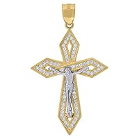 10k Gold Two tone CZ Mens Cross Crucifix Height 47.1mm X Width 26.6mm Religious Charm Pendant Necklace Jewelry for Men