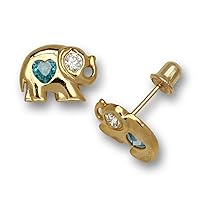 14k Yellow Gold Blue CZ Cubic Zirconia Simulated Diamond Elephant Shaped Screw Back Earrings Measures 7x9mm Jewelry for Women