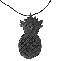 NOVICA Handmade .925 Sterling Silver Ebony Wood Pendant Necklace Pineapple from Ghana Glass Bead Fruits Veggies 'Elegant Pineapple'