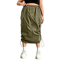Verdusa Women's Plus Size Elastic Waist Drawstring Side Long Cargo Skirt with Pocket