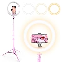 UBeesize 12” Selfie Ring Light with 62” Extendable Tripod Stand & Remote, LED Light with Phone Holder for Video Recording/Makeup/Content Creator (YouTube/TikTok/Twitch), Phone, Camera & Webcam (Pink)