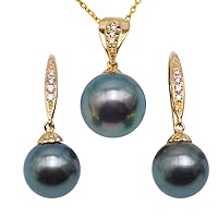 JYX 18K Gold 9.5-10.4mm Tahitian Cultured Pearl Pendant Necklace