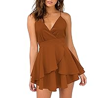 Women’s Deep V-Neck Cami Dress Crisscross Open Back Tie Waist Mini Dresses