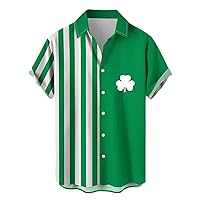 Men's St Patricks Day Shirt Short Sleeve Button Down Green Tops Shamrock Irish Tshirt Summer Beach Hawaiian Tshirts