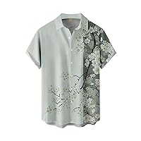 Men's Short Sleeve Button Up New Printed Slim Fit Shirt Large Fashion Casual Short Shirt Linen Down Shirts