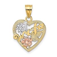 14k Two tone Gold Number 1 Wife In Love Heart Pendant Necklace With Pink Flower Measures 17.8x14mm Wide Jewelry for Women