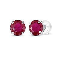 10K White Gold 4.00mm Round Ruby Stud Earring