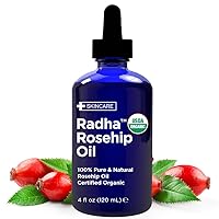 Radha Beauty 4 oz Organic Rosehip Seed Oil 100% Pure Cold Pressed - Great Carrier Oil for Moisturizing Face, Hair, Skin, & Nails, Hydrating and Nourishing