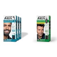 Just For Men Mustache & Beard, Beard Dye with Brush Included - Real Black, M-55, Pack of 3 & Shampoo-In Color (Formerly Original Formula), Real Black, H-55, Pack of 1