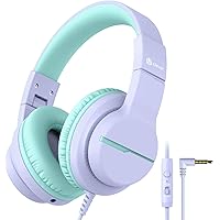 iClever HS19 Kids Headphones with Microphone for School, Volume Limiter 85/94dB, Over-Ear Girls Boys Headphones for Kids with Shareport, Foldable Wired Headphones for iPad/Travel (Purple)