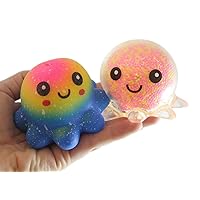 2 Octopi Stress Balls - Doh and Light Up Octopus - Air and Styrofoam Bead Filled Squeeze Stress Balls - Sensory, Stress, Fidget Toy Super Soft