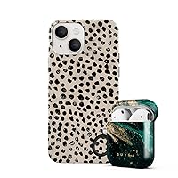 BURGA Bundle of iPhone 13 Case Black Polka Dots Pattern and Airpod Hardcase Compatible with Apple Airpods 2 & 1 Charging Case, Emerald Pool, Fashion Cute Case for Girls, Protective Hard Plastic Case