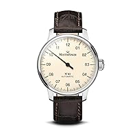Meistersinger Men's Single Hand No.03 43mm Brown Calfskin Band Steel Case Automatic Ivory Dial Watch AM903