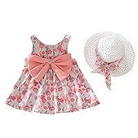 Toddler Girls Child Sleeveless Floral Prints Summer Beach Sundress Party Dresses Princess Dress Hat Girls Junior