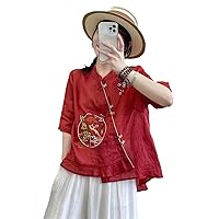 Tang Suit Chinese Shirt Traditional Chinese Clothing Women Cheongsam Top Hanfu Cotton Embroidered T-Shirt