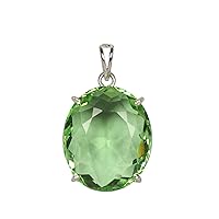 REAL-GEMS Lab Created Light Green Amethyst 78 Carat Oval Shape 925 Sterling Silver Pendant