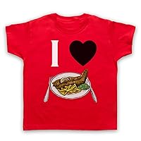 Big Boys' I Love Fish and Chips Iconic British Dinner T-Shirt