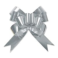 Berwick Offray 7/8'' Wide Butterfly Ribbon Pull Bow, 4'' Diameter with 8 Loops, Silver, 100 Count